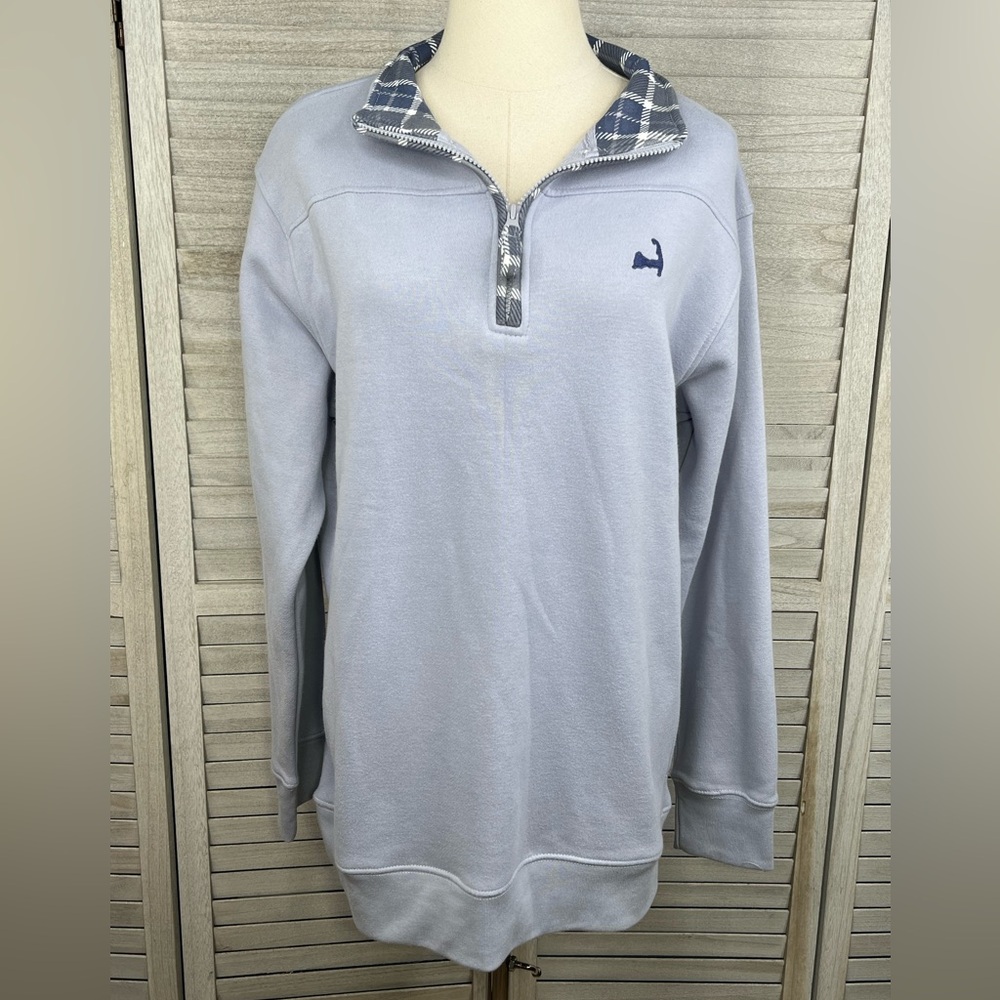 CUFFY'S OF CAPE COD 1/4 Zip Sweatshirt Periwinkle Blue/Plaid-XL